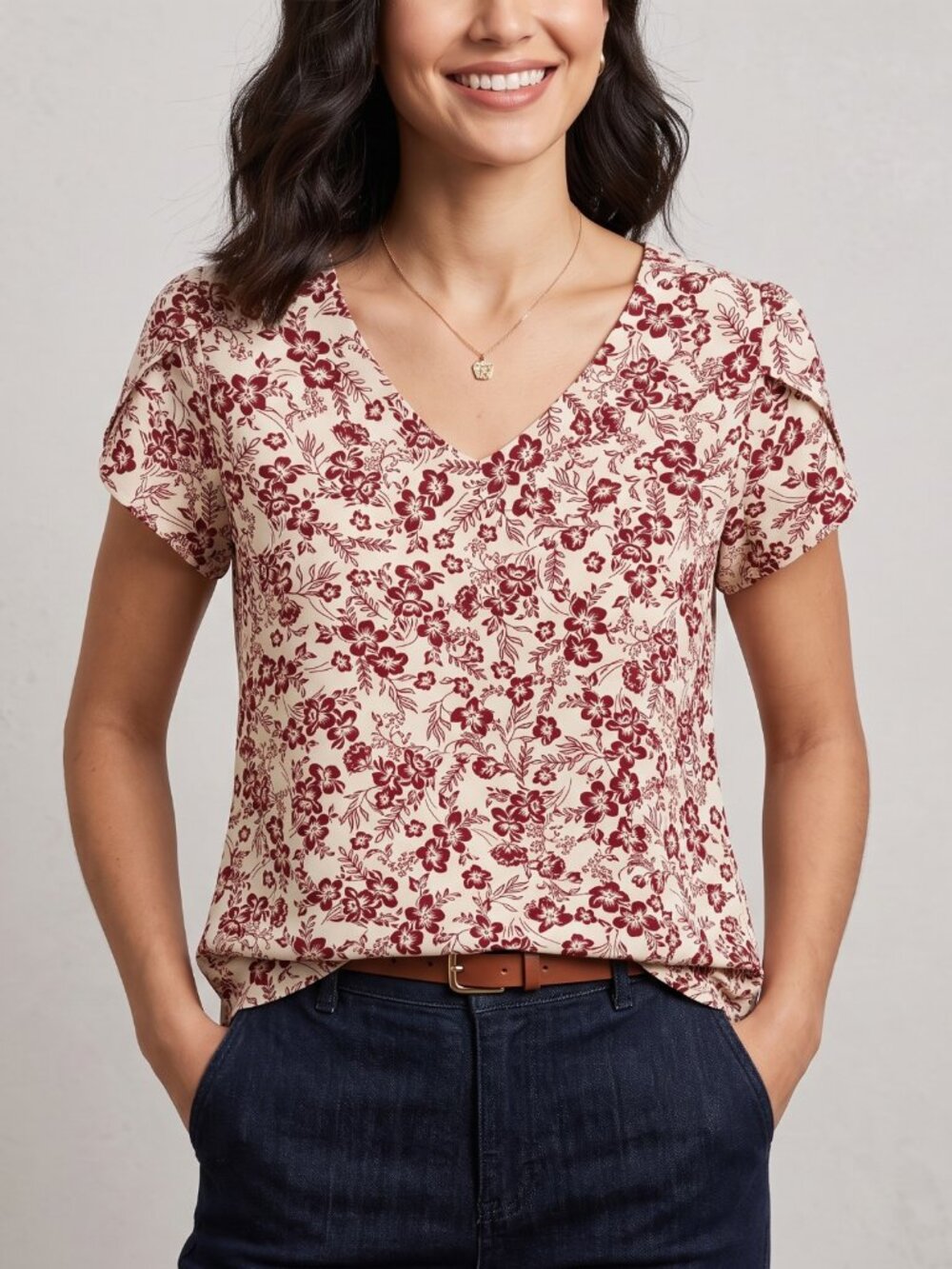 NWT Floral Chiffon Dressy Short Sleeve Top - Medium